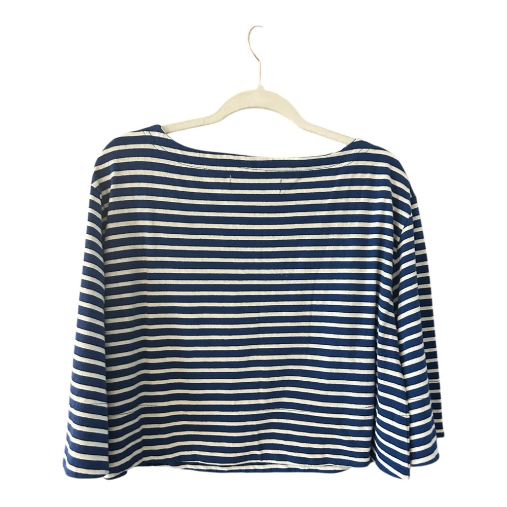 2 Piece Set Free People Blue Striped Top and Cream Wide-Leg Pants - Picture 9 of 10